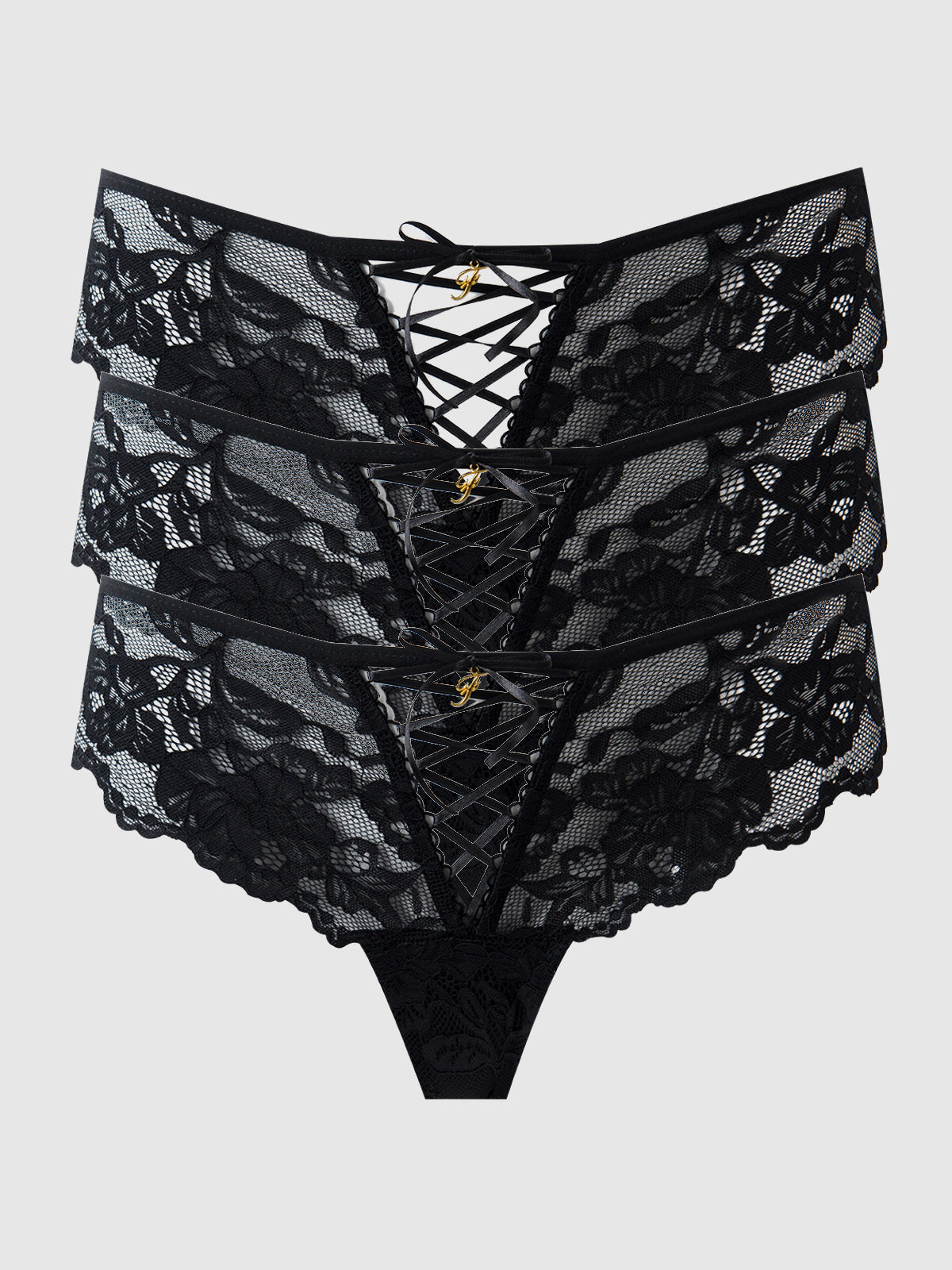 Mabel Lace Up Front Tanga 3 Pack - Frederick's of Hollywood