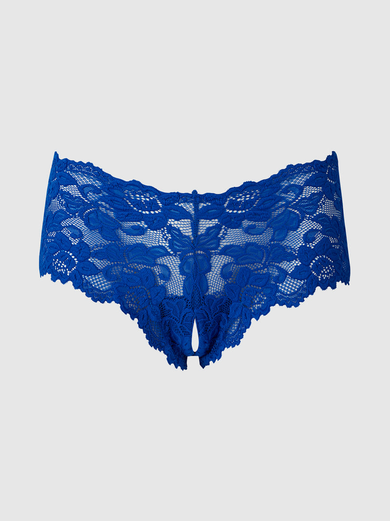 Jessica Lace Crotchless Cheeky - Cobalt Blue
