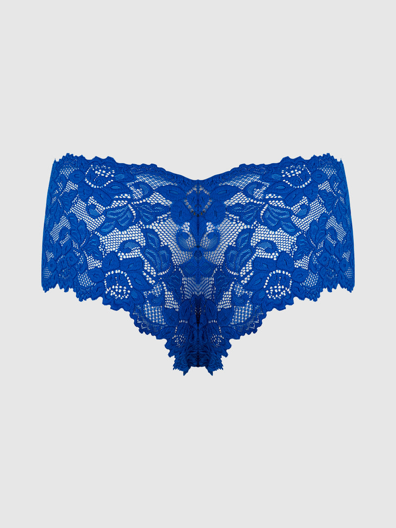 Jessica Lace Crotchless Cheeky - Cobalt Blue