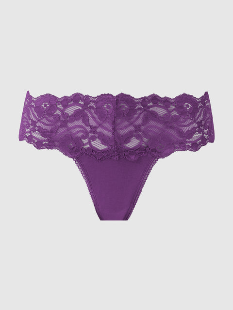 Bridget Stretch Cotton And Lace Thong - Frederick's of Hollywood