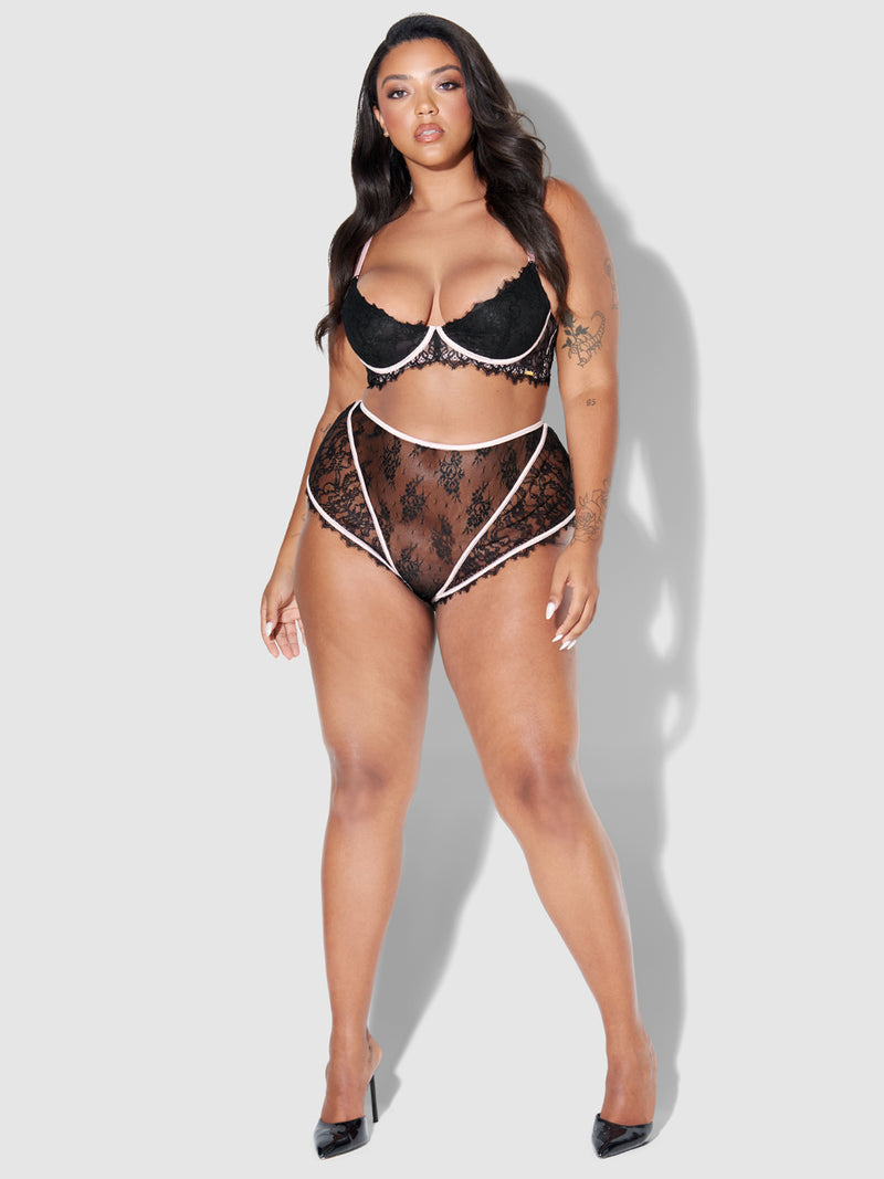 Rosalind Lace Cup Bra With Satin Half Cup - Fredericks of Hollywood
