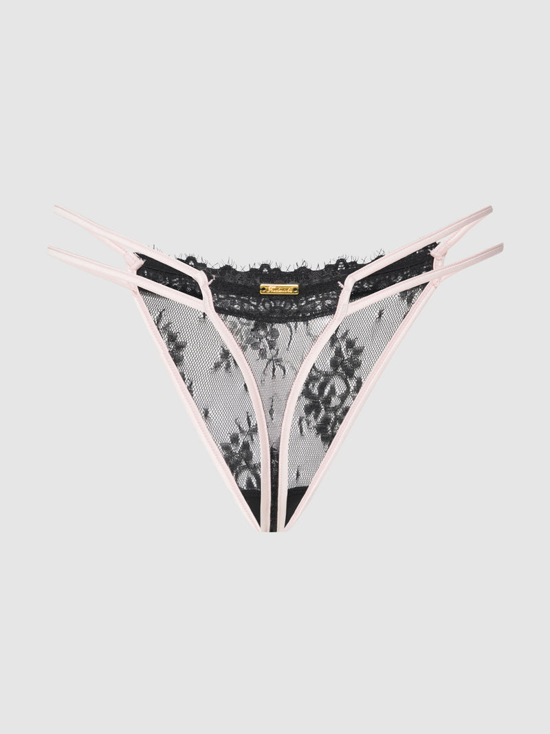 Rosalind Satin Double Banded Lace Thong - Fredericks of Hollywood