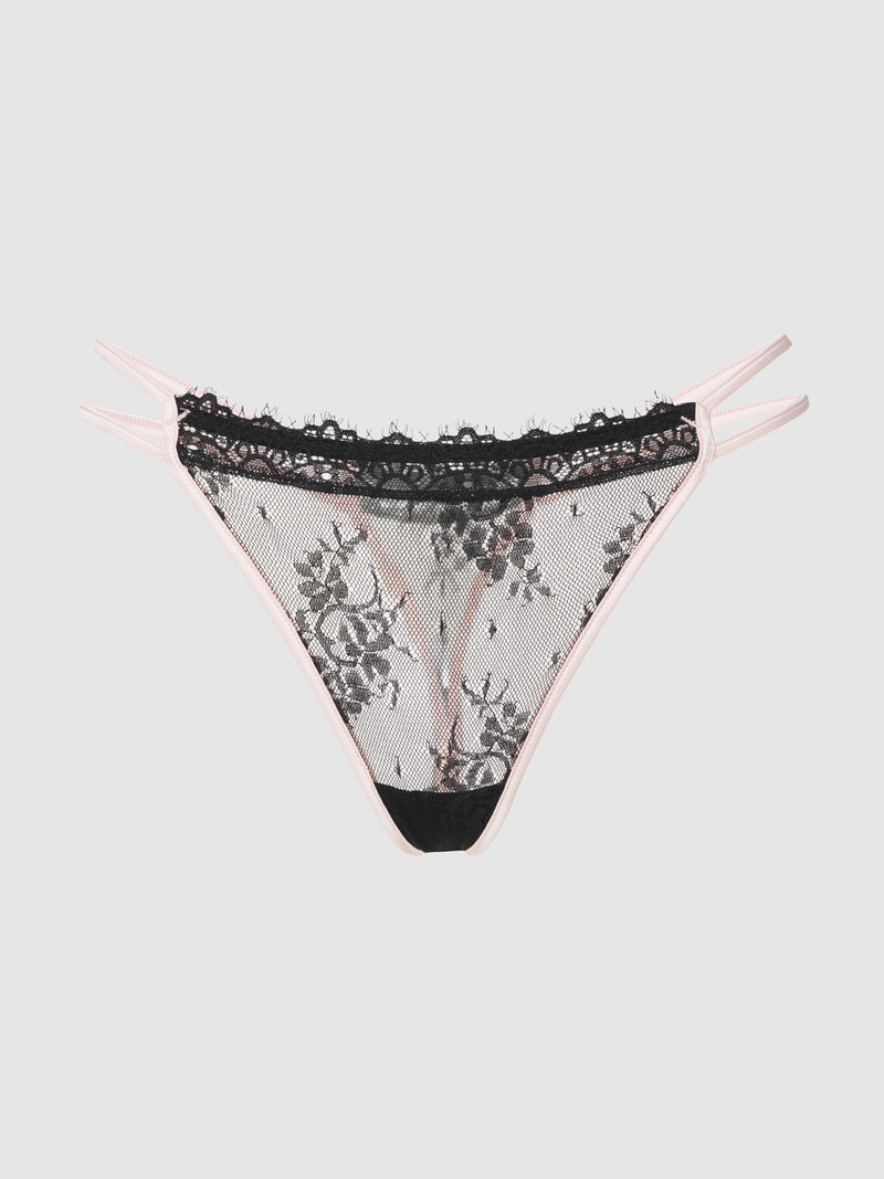 Rosalind Satin Double Banded Lace Thong - Fredericks of Hollywood