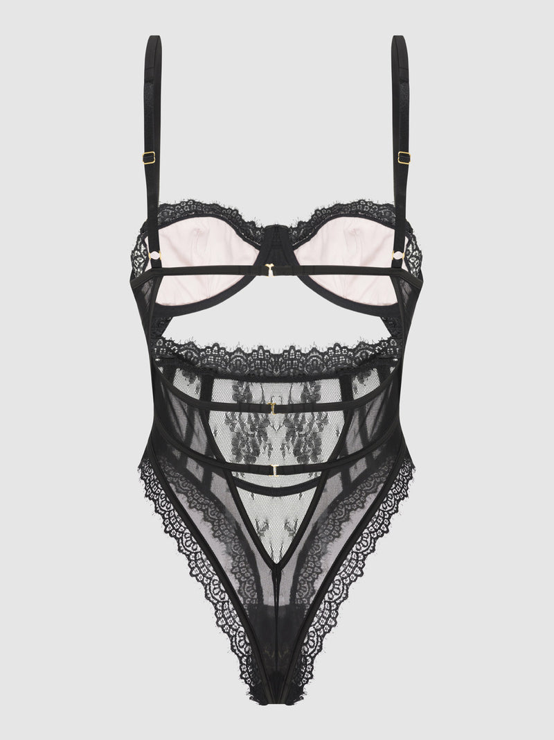 Rosalind Satin & Lace Underwire Teddy - Fredericks of Hollywood