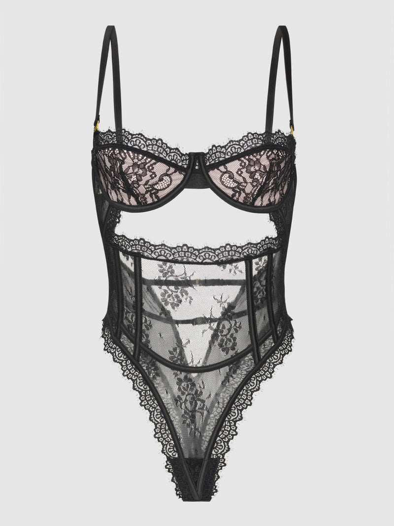 Rosalind Satin & Lace Underwire Teddy - Fredericks of Hollywood