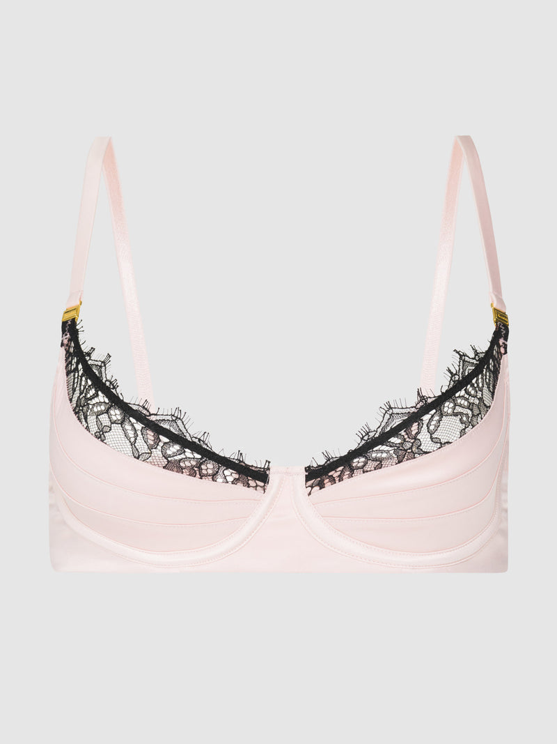 Rosalind Satin Half Cup With Lace Trim Bra - Fredericks of Hollywood