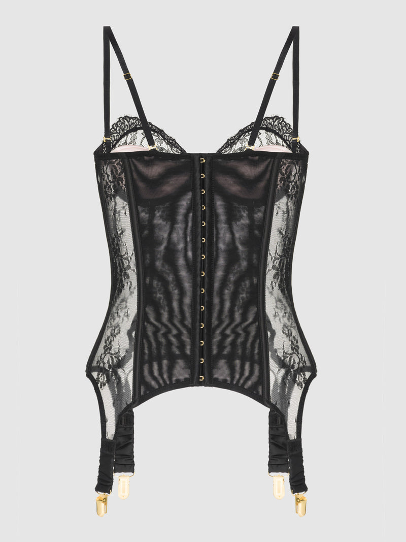 Rosalind Satin & Lace Underwire Lace Cup Corset - Fredericks of Hollywood