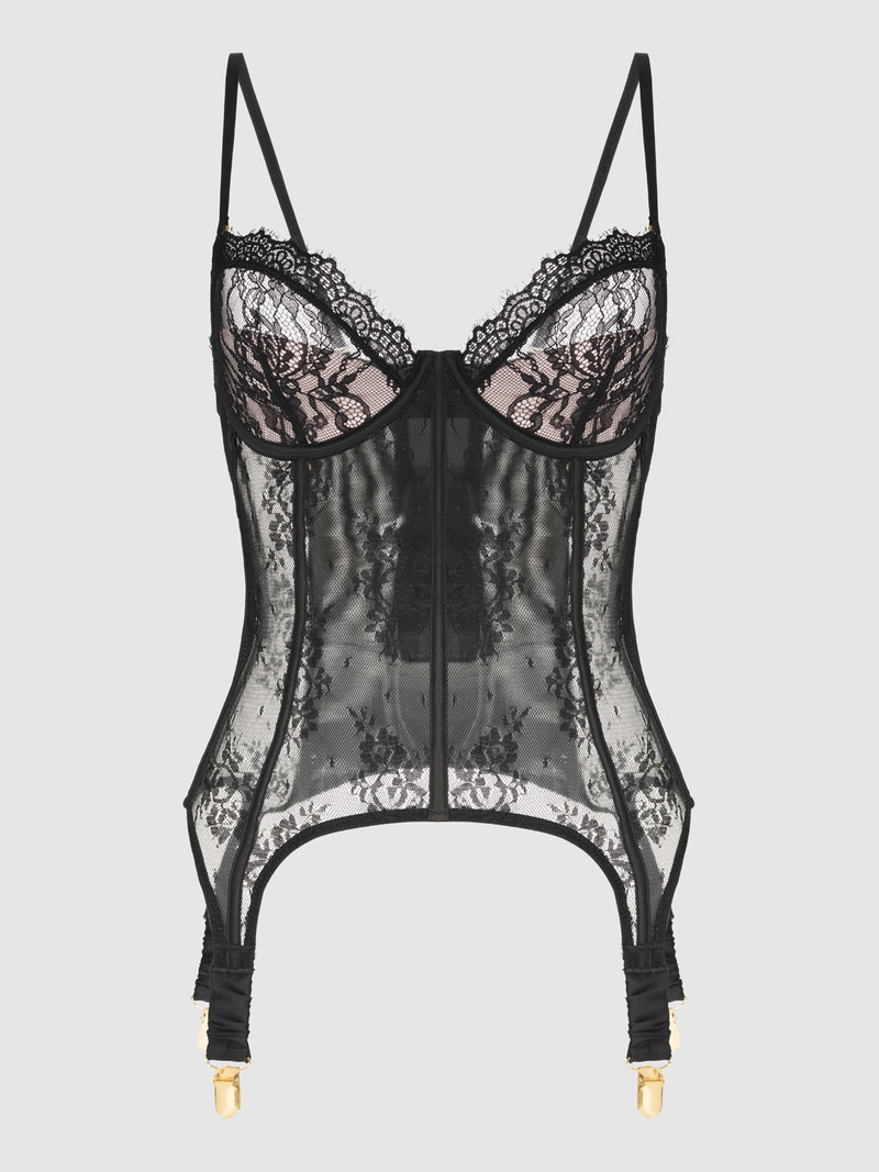 Rosalind Satin & Lace Underwire Lace Cup Corset - Fredericks of Hollywood