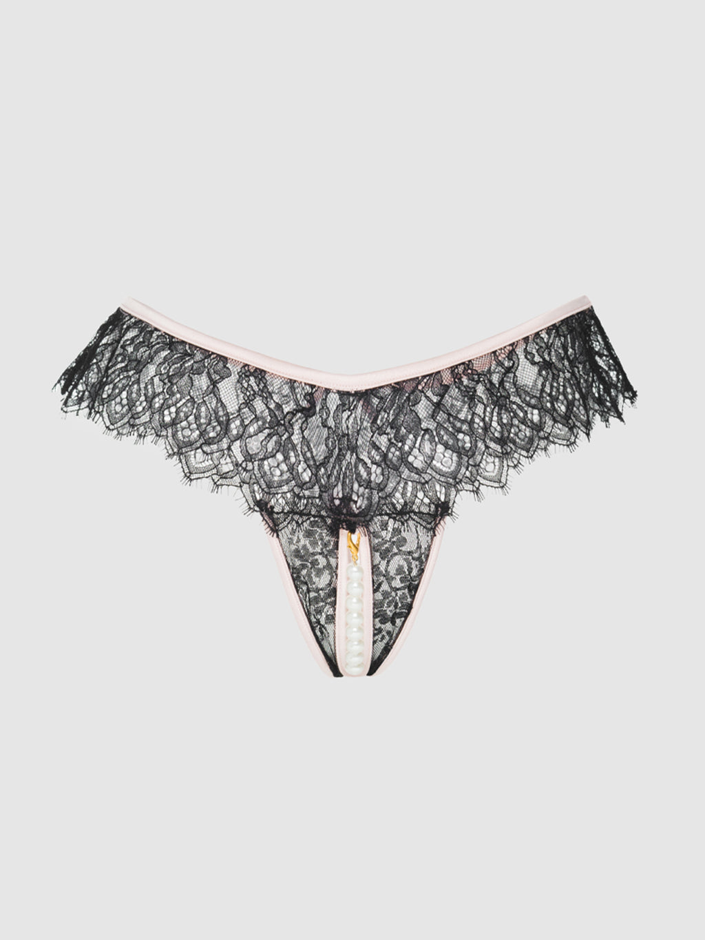 Xgen Secret Kisses Lace & Pearls Crotchless Thong Purple Queen