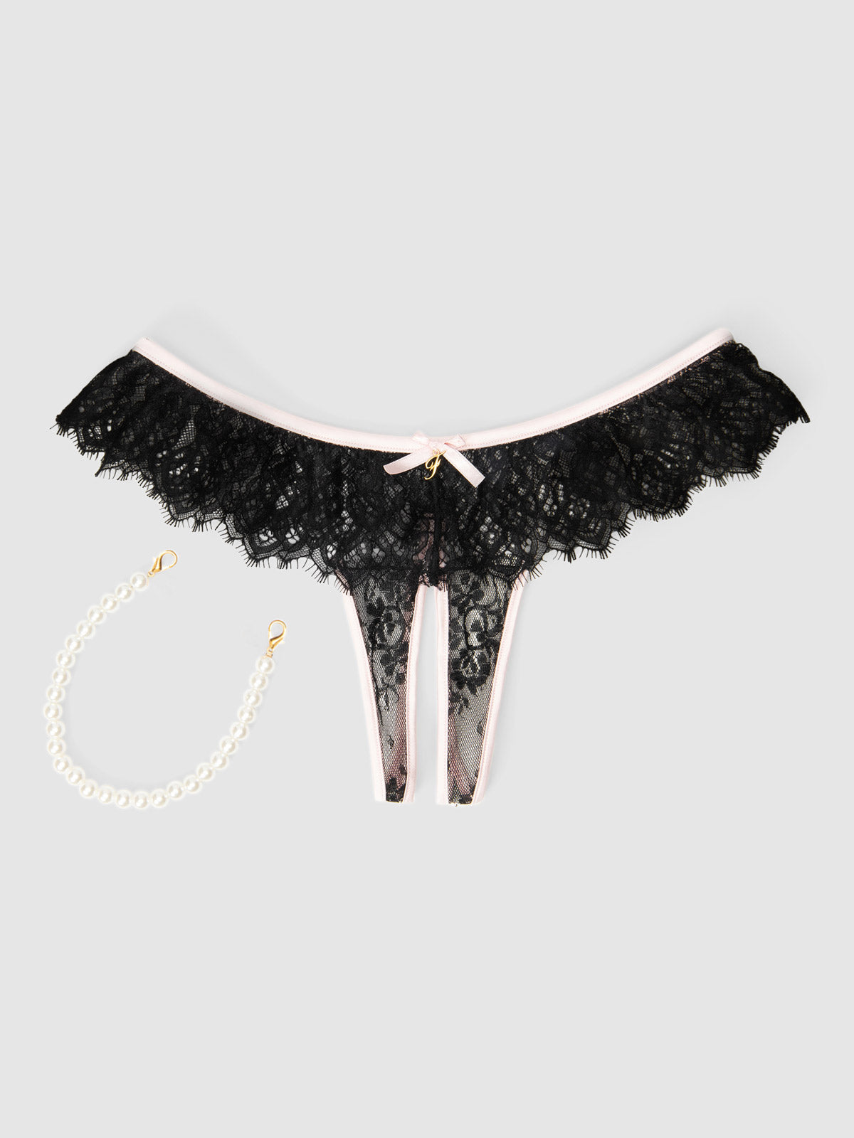 Rosalind Lace &amp; Pearl Crotchless Thong - Fredericks of Hollywood