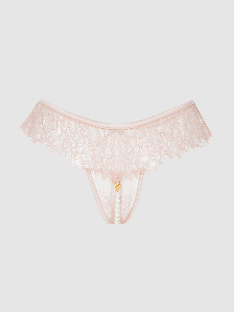 Rosalind Lace & Pearl Crotchless Thong - Fredericks of Hollywood