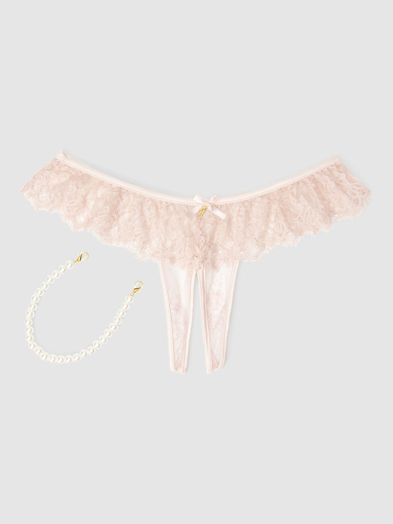 Rosalind Lace & Pearl Crotchless Thong - Fredericks of Hollywood
