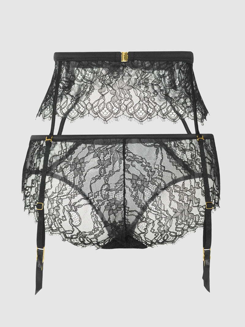 Rosalind Lace & Satin Hipster & Garter Belt - Fredericks of Hollywood