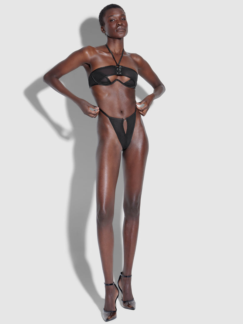 Raven Open Cup Halter Bra - Fredericks of Hollywood