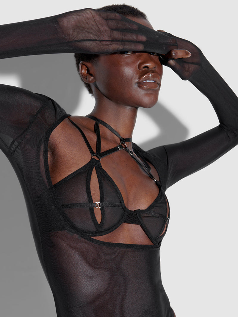 Raven Open Bust Crotchless Teddy - Fredericks of Hollywood