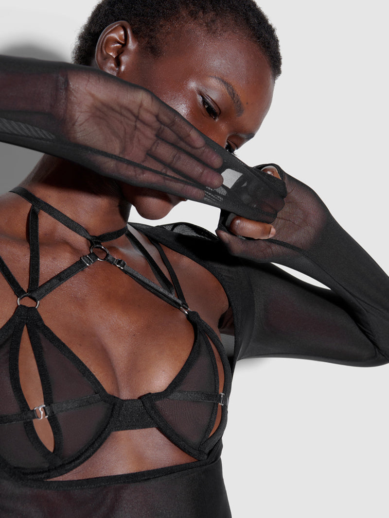 Raven Open Bust Crotchless Teddy - Fredericks of Hollywood