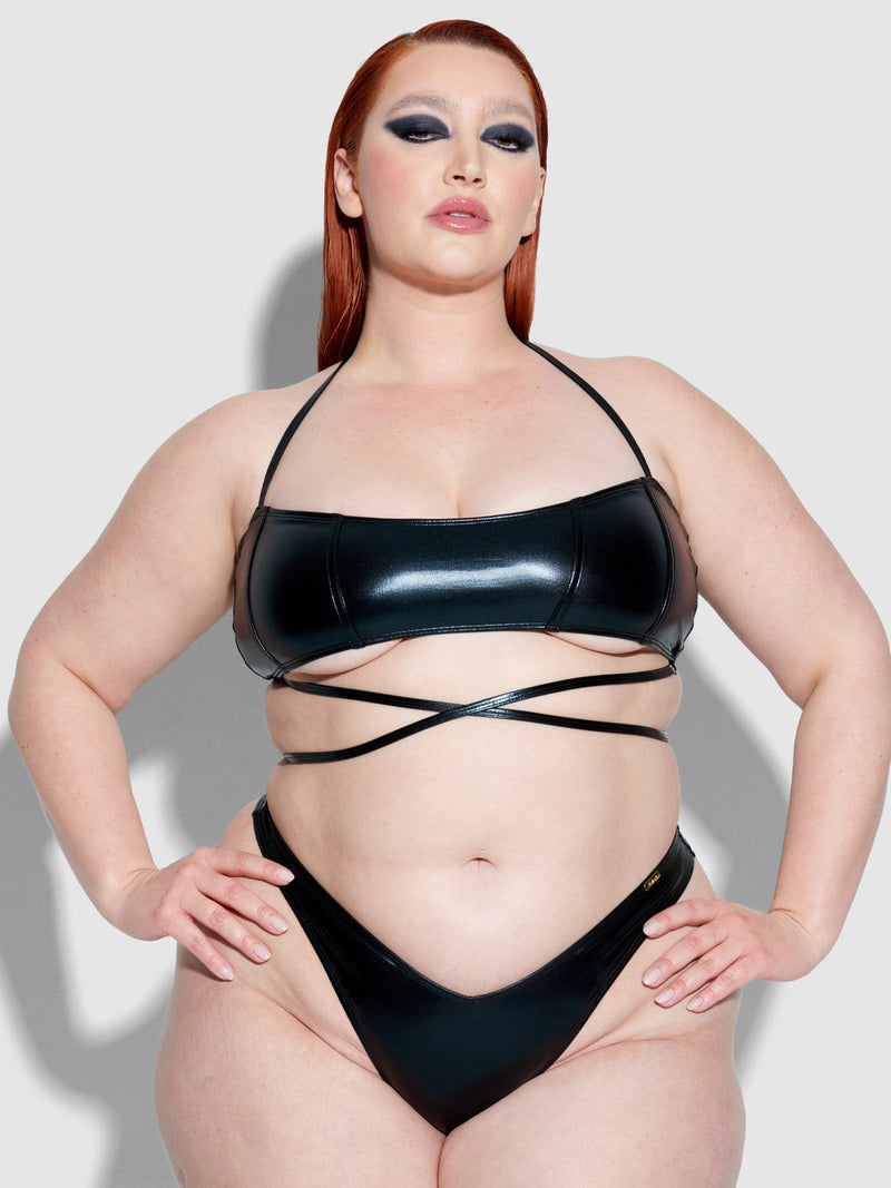 Onyx Corset Bandeau Swim Top - Fredricks of Hollywood