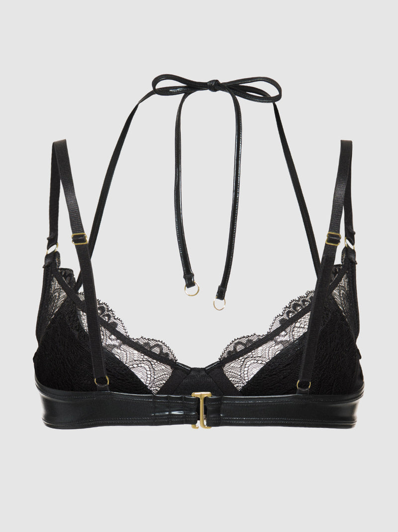 Onyx Leather & Lace Underwire Swim Top - Fredricks of Hollywood