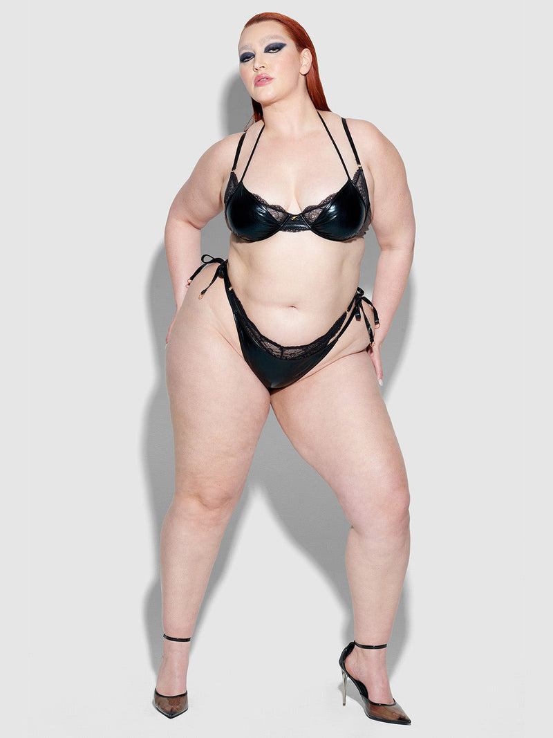Onyx Leather & Lace Underwire Swim Top - Fredricks of Hollywood