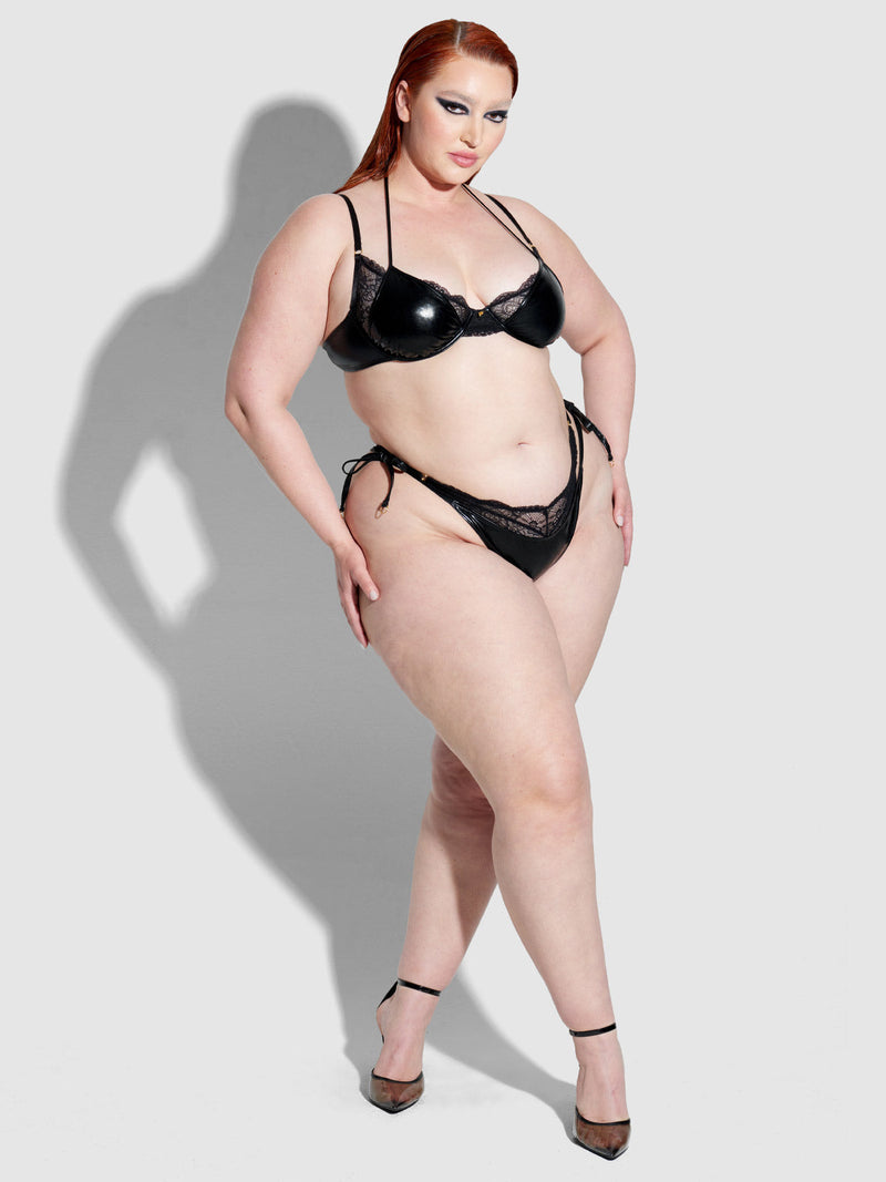 Onyx Leather & Lace Underwire Swim Top - Fredricks of Hollywood