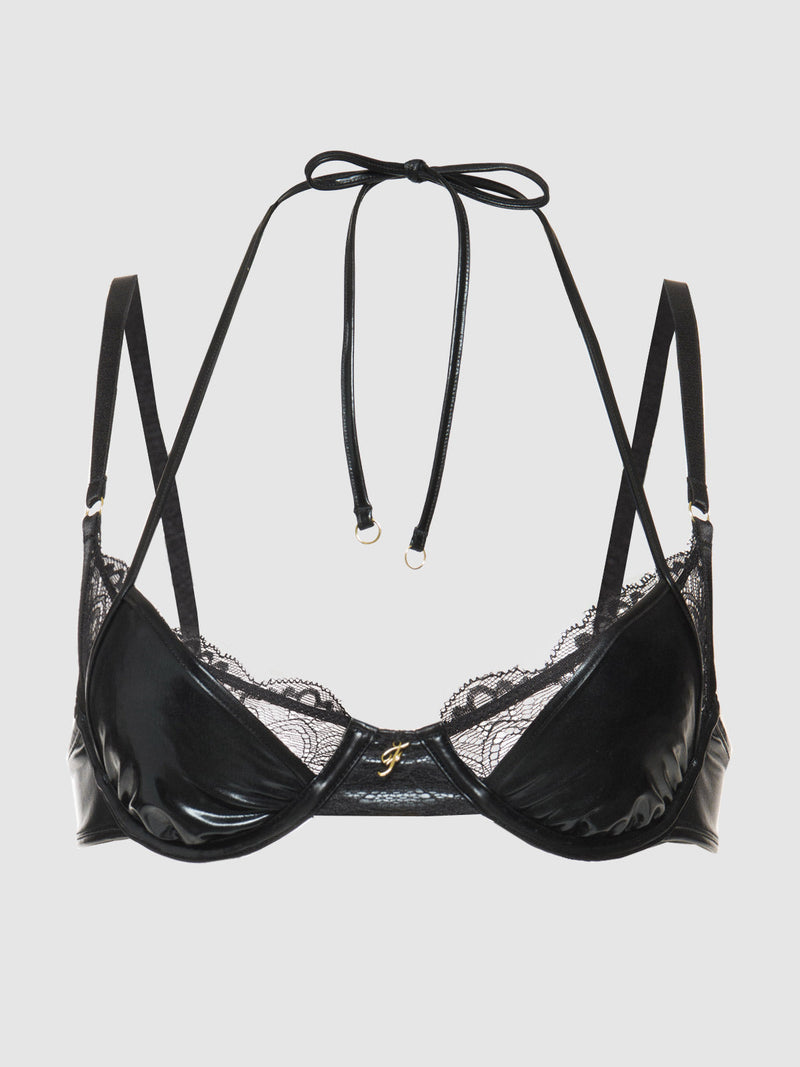 Onyx Leather & Lace Underwire Swim Top - Fredricks of Hollywood