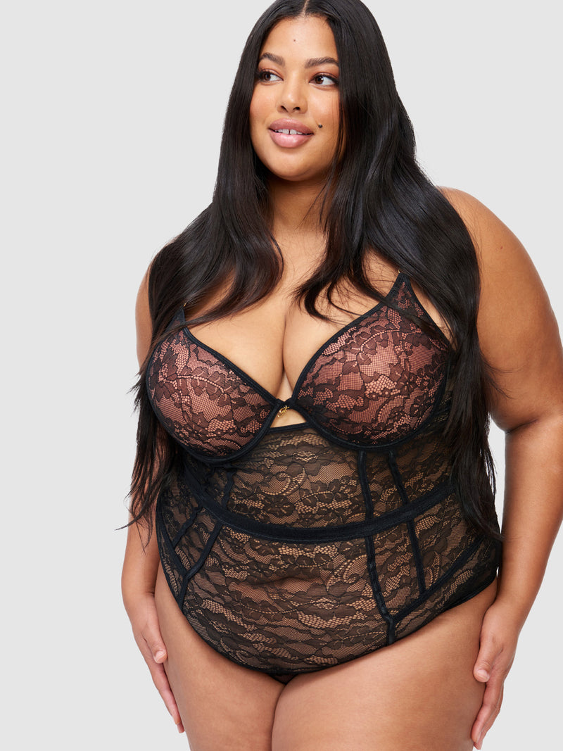 Natasha Lace & Mesh Thong Teddy - Fredericks of Hollywood
